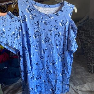 Blue with floral print blouse